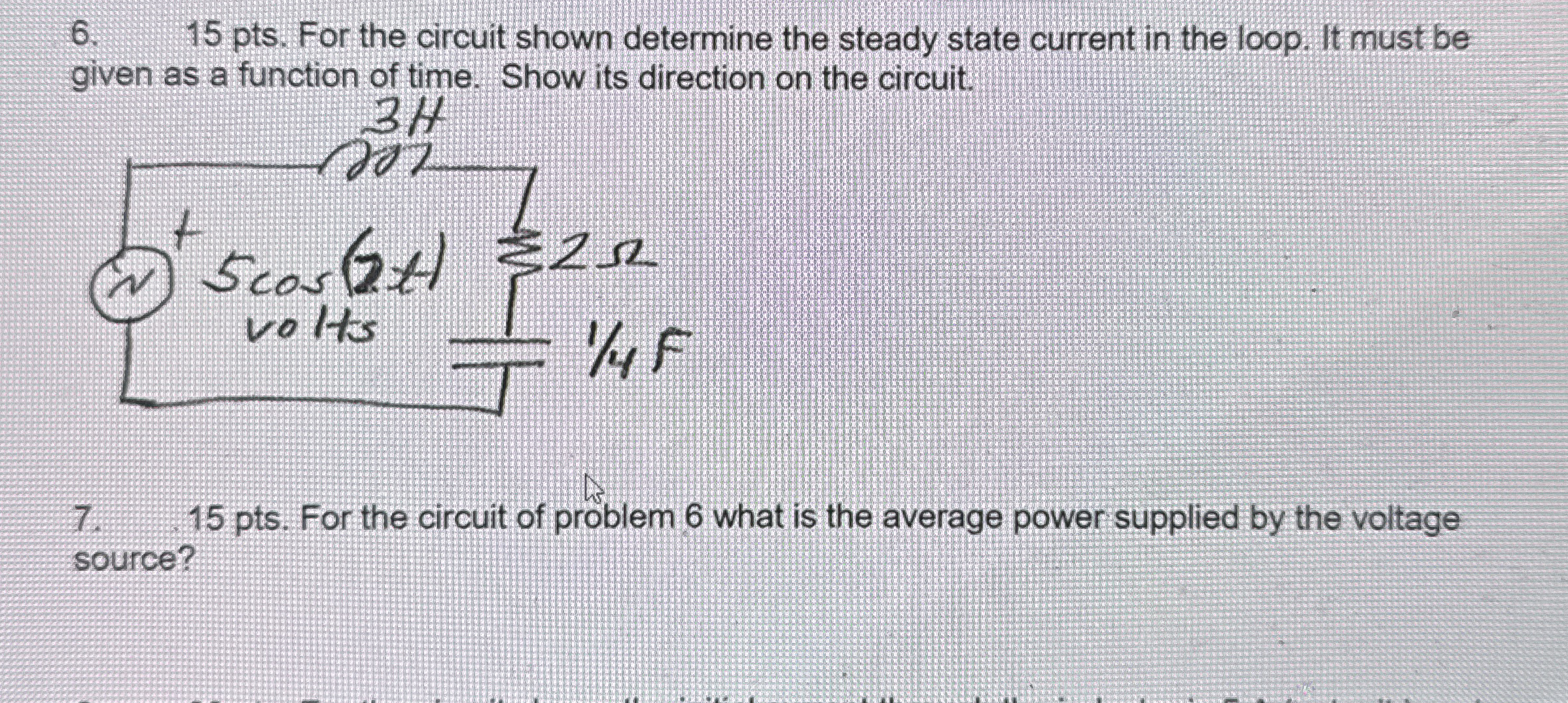 1 5 pts . For the circuit shown determine the