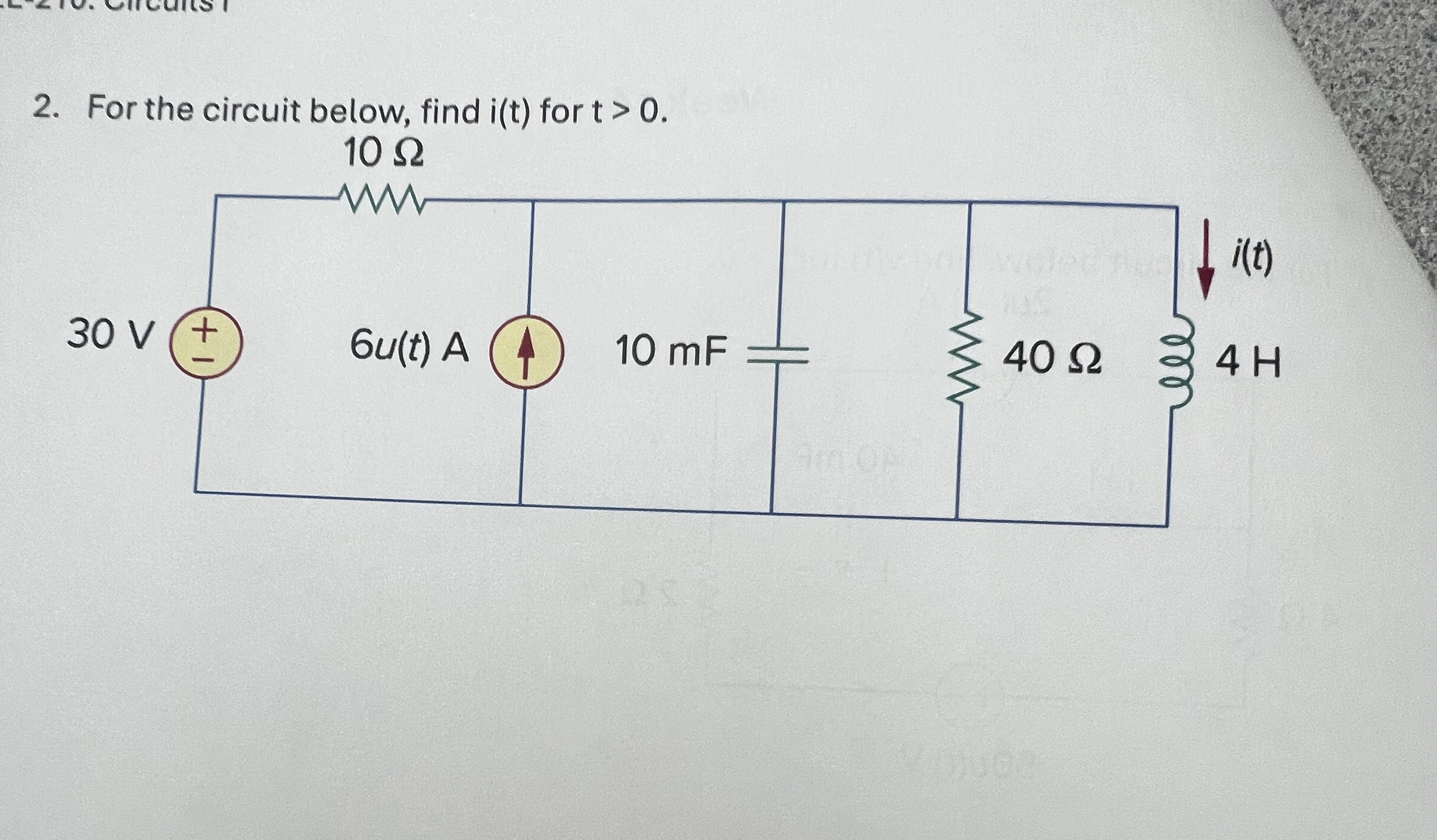 For the circuit below, find i ( t ) for t  style=