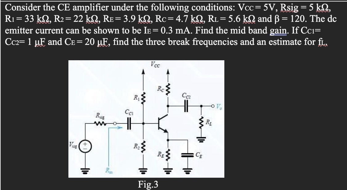 Consider the CE amplifier under the following