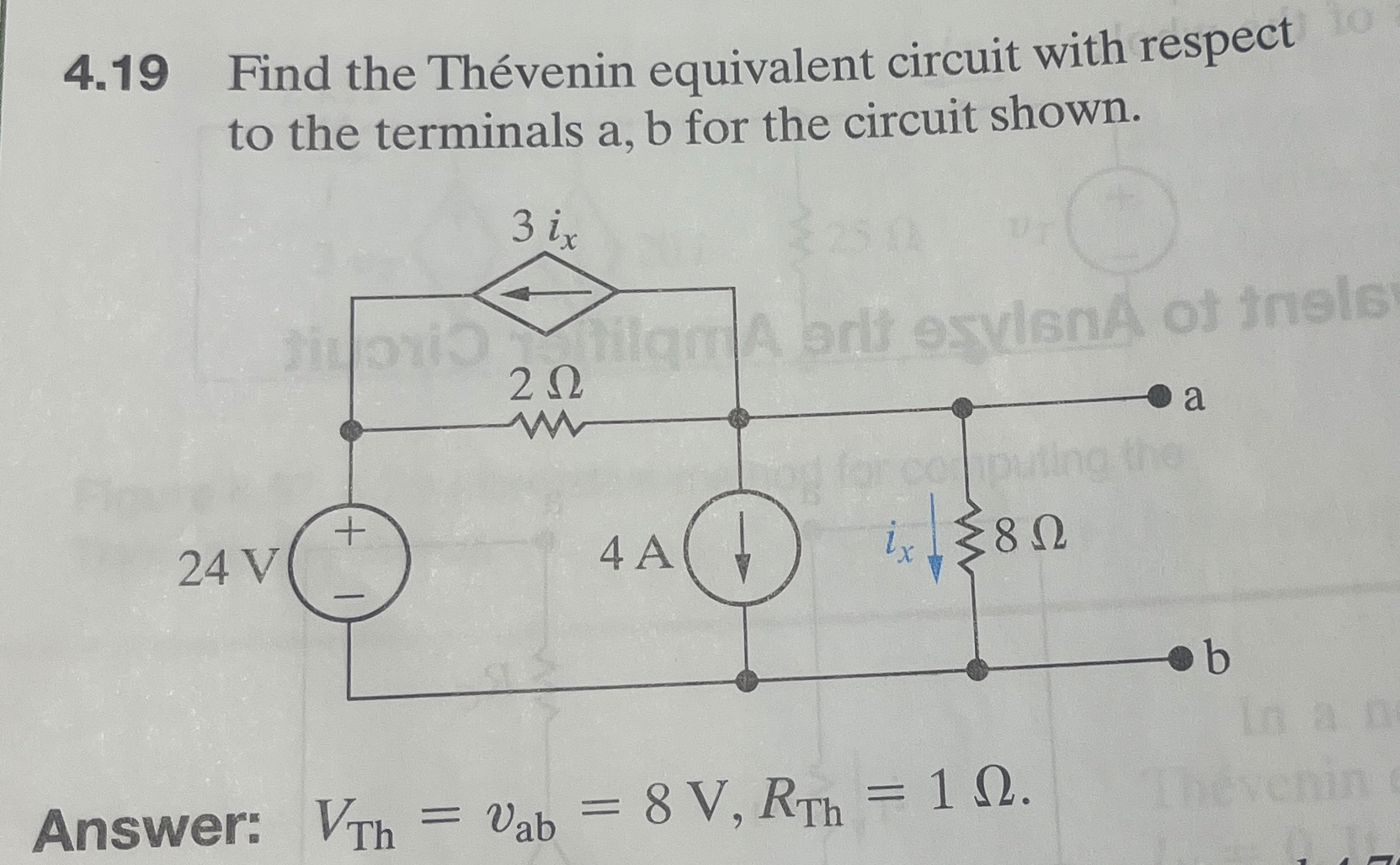 4 . 1 9 Find the Th venin equivalent circuit with