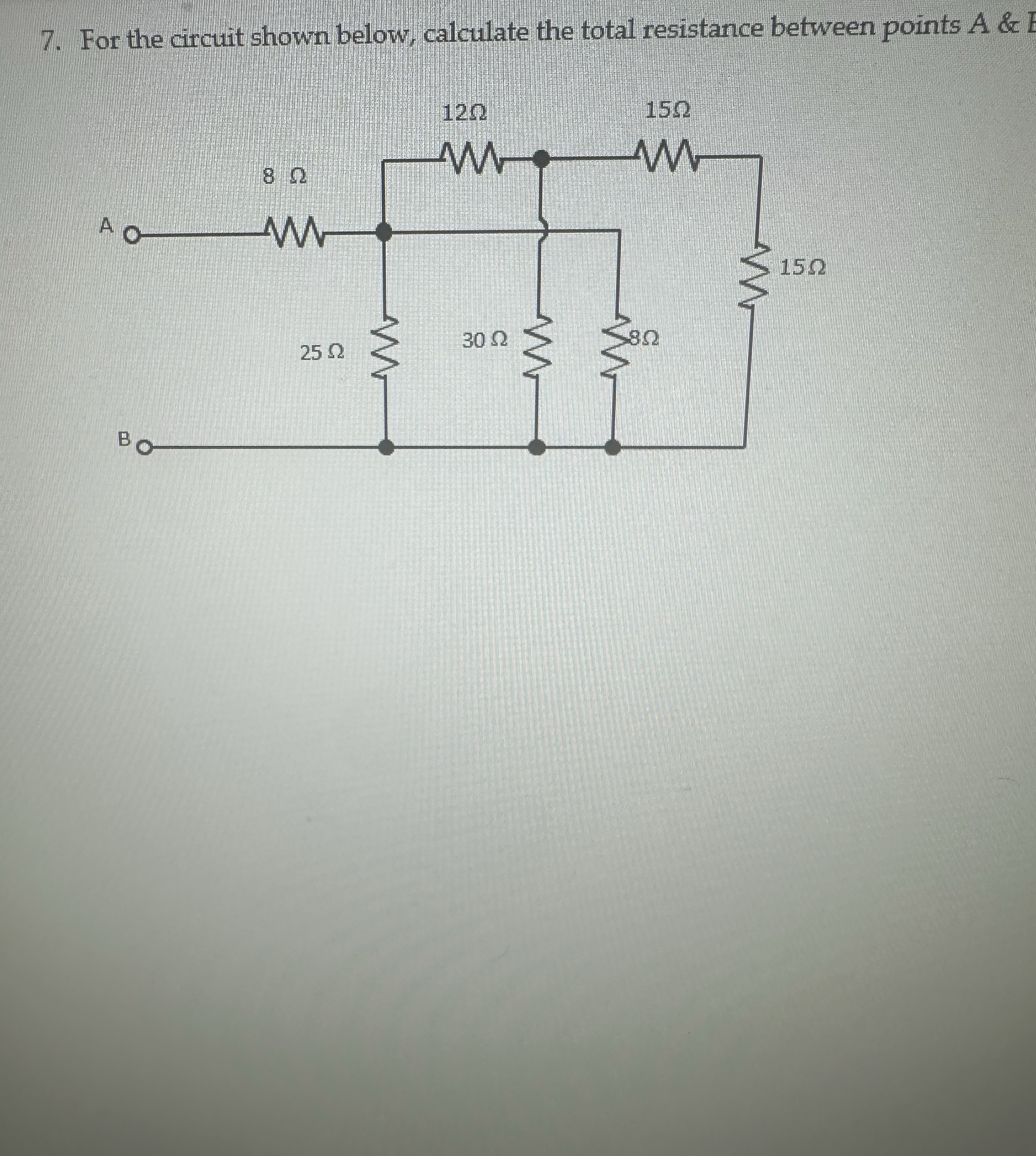 For the circuit shown below, calculate the total