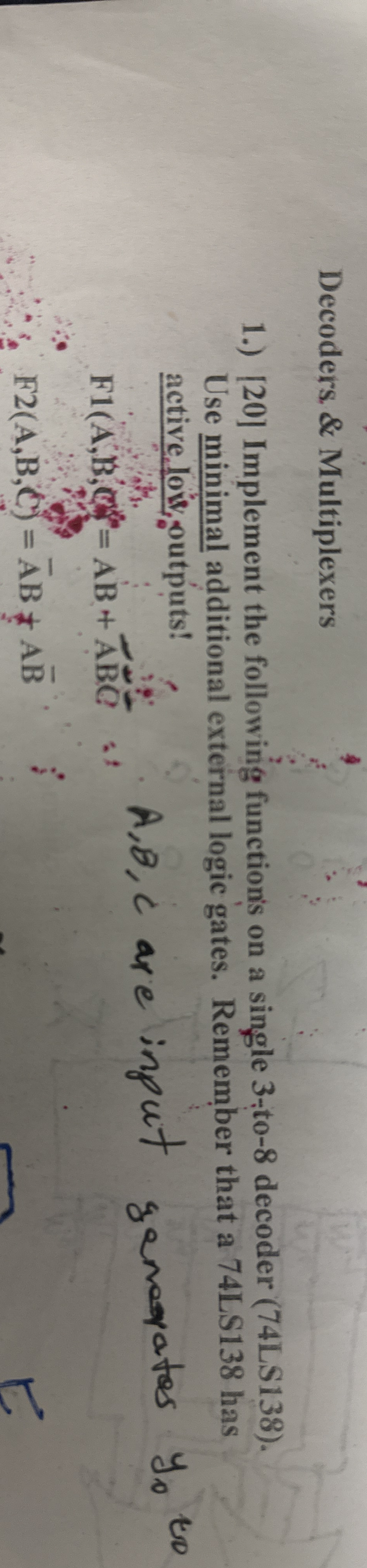 Decoders & Multiplexers 1 . ) [ 2 0 ] Implement