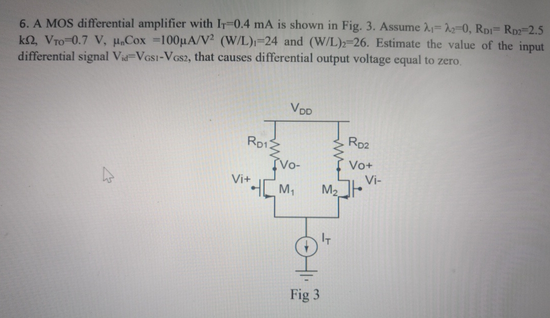 A MOS differential amplifier with I T = 0 . 4 m A