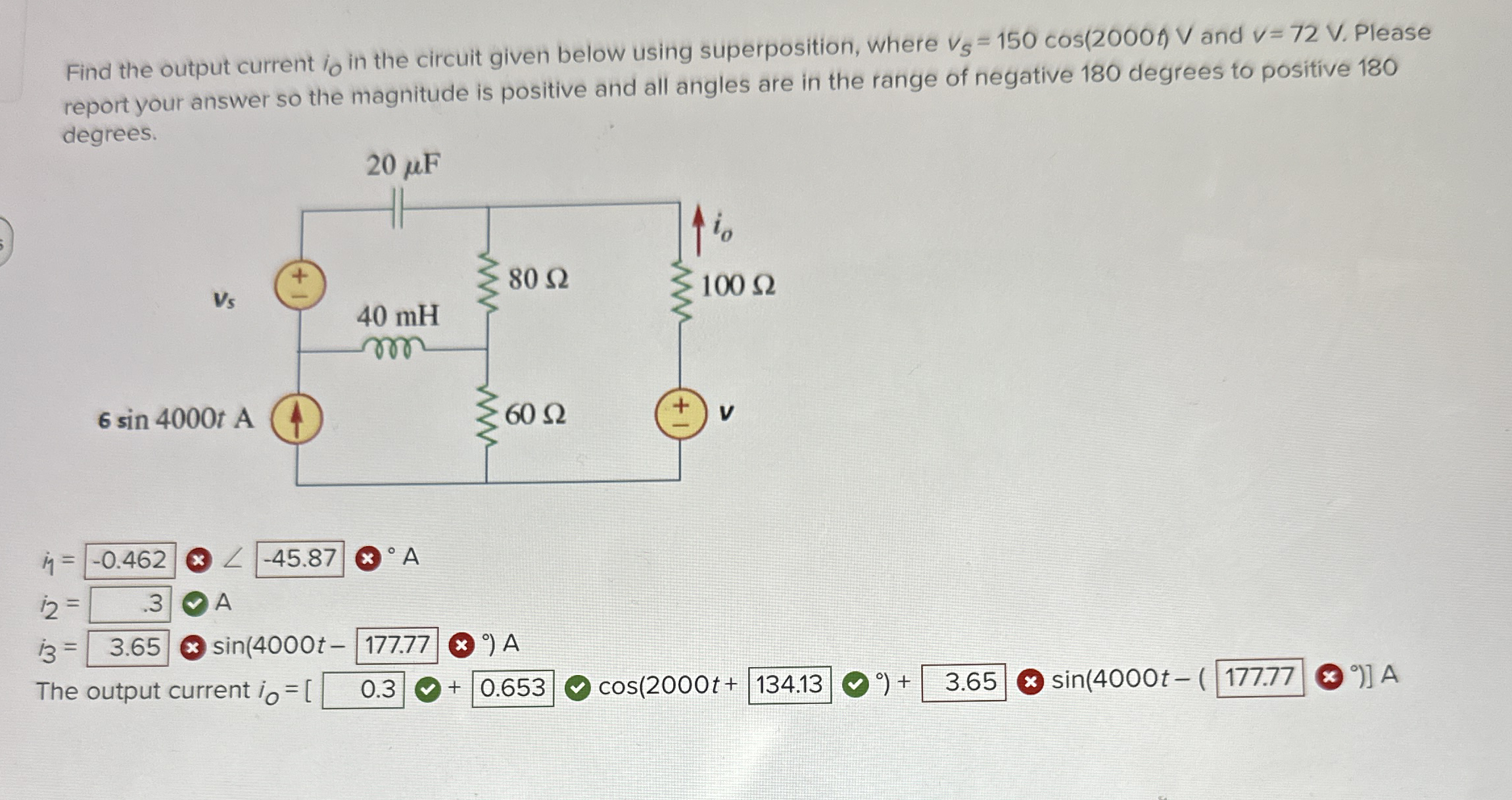 Find the output current i 0 in the circuit given