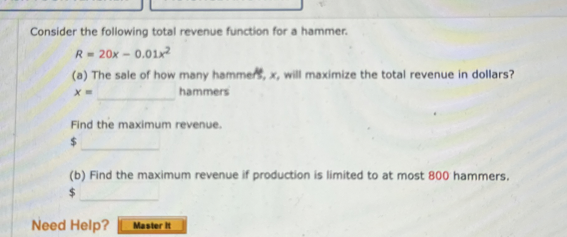 Consider the following total revenue function for