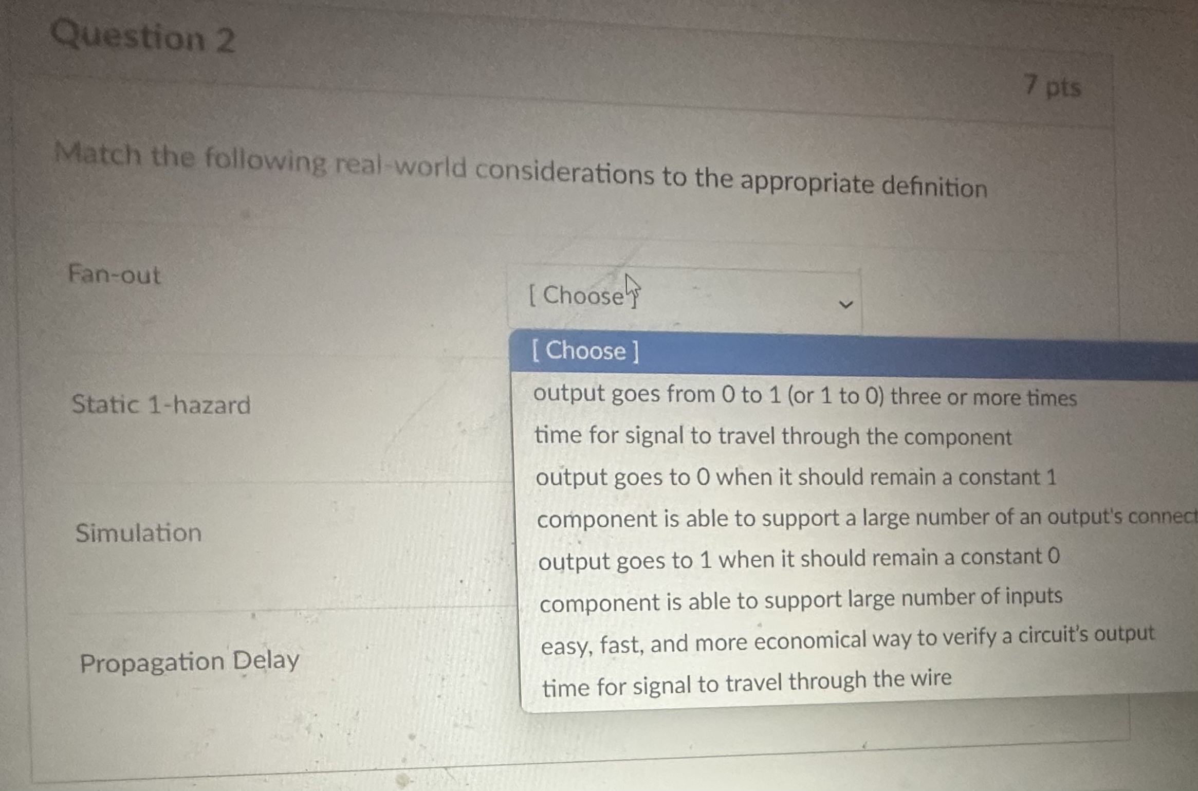Question 2 7 pts Match the following real - world