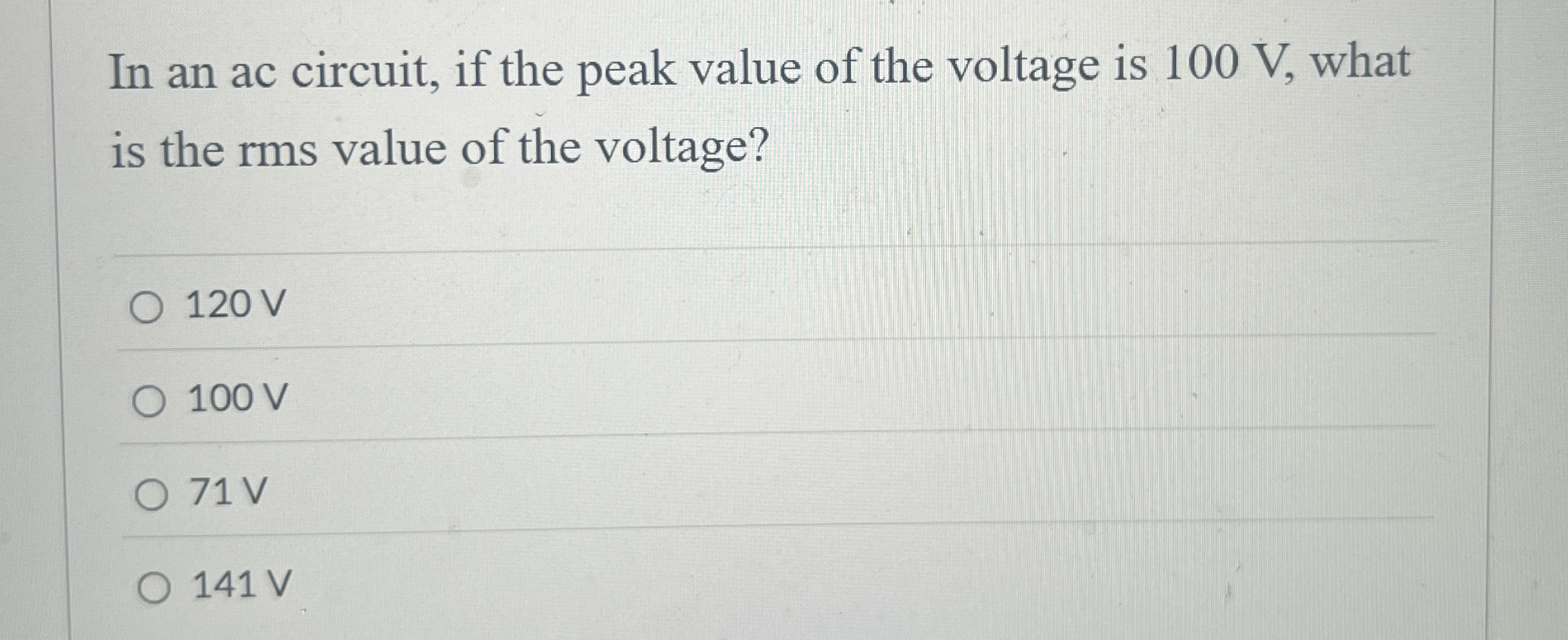 In an ac circuit, if the peak value of the