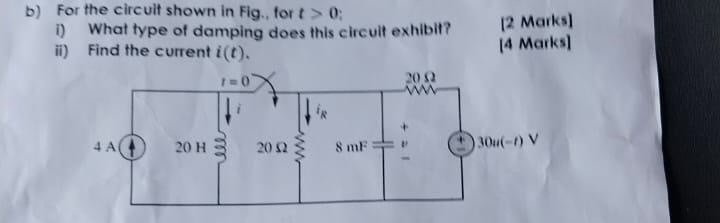 b ) For the circuit shown in Fig., for t  style=