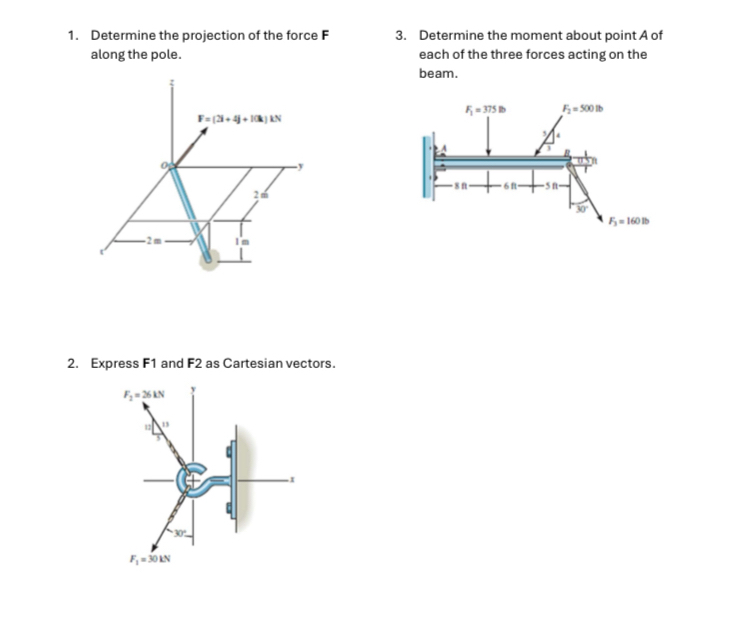 Determine the projection of the force F along the
