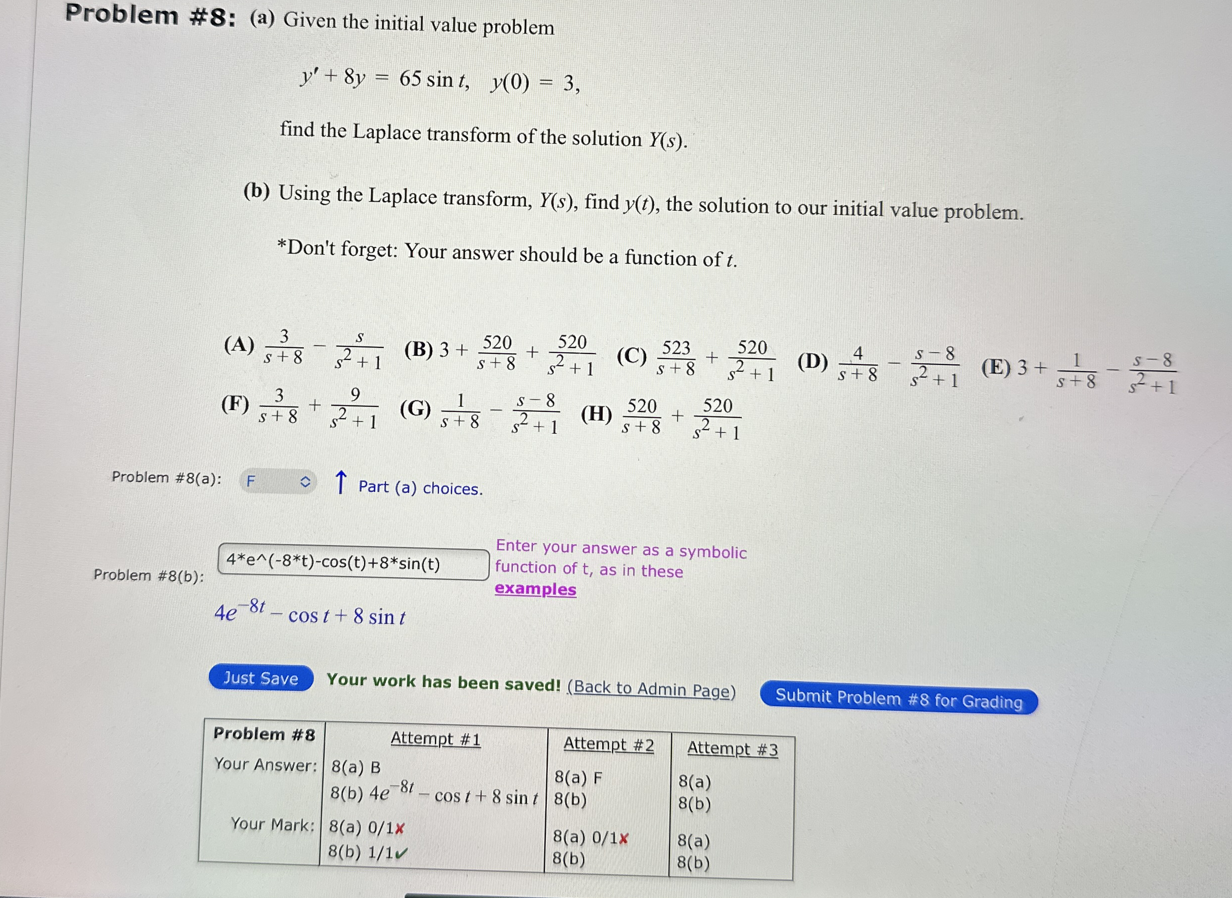 Problem # 8 : ( a ) Given the initial value