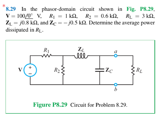 8 . 2 9 In the phasor - domain circuit shown in