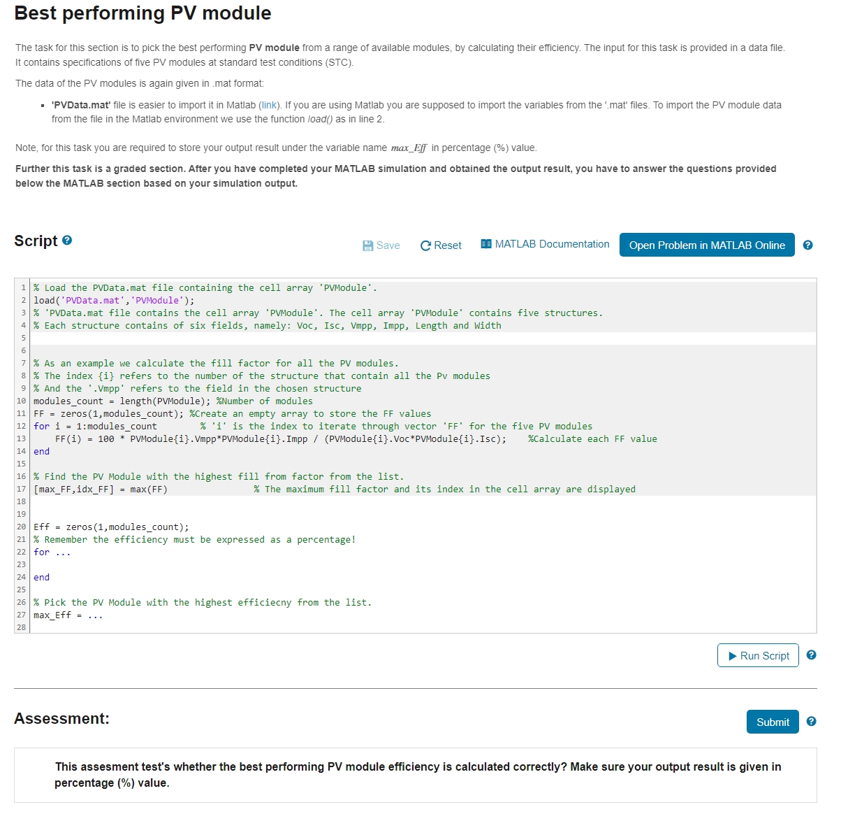 Best performing PV module The task for this