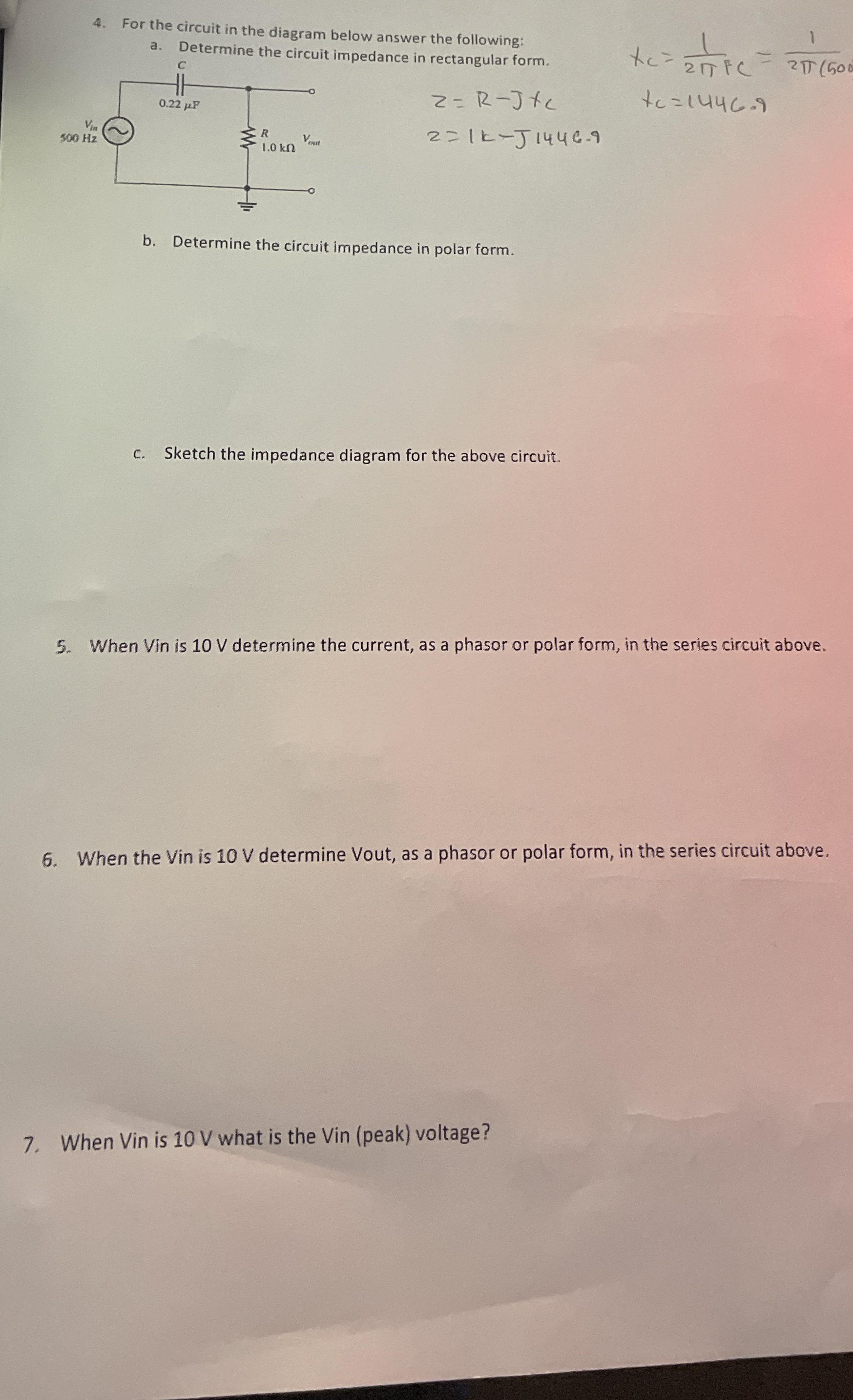 For the circuit in the diagram below answer the