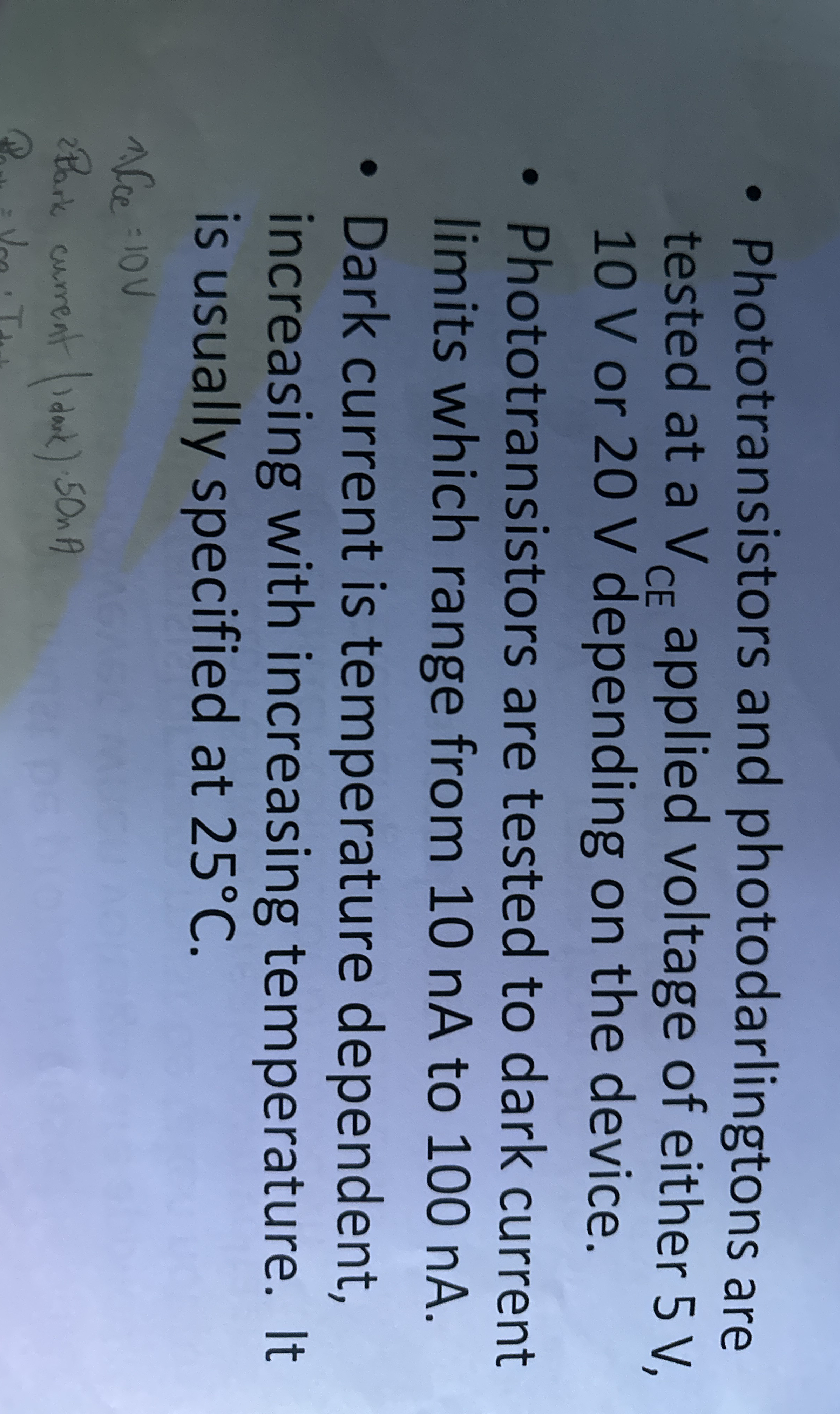 Phototransistors and photodarlingtons are tested