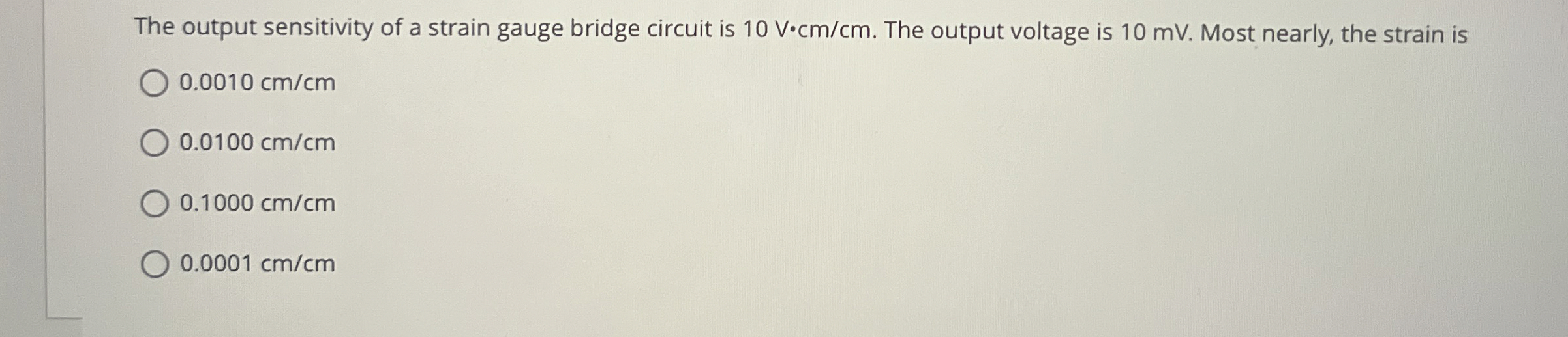 The output sensitivity of a strain gauge bridge