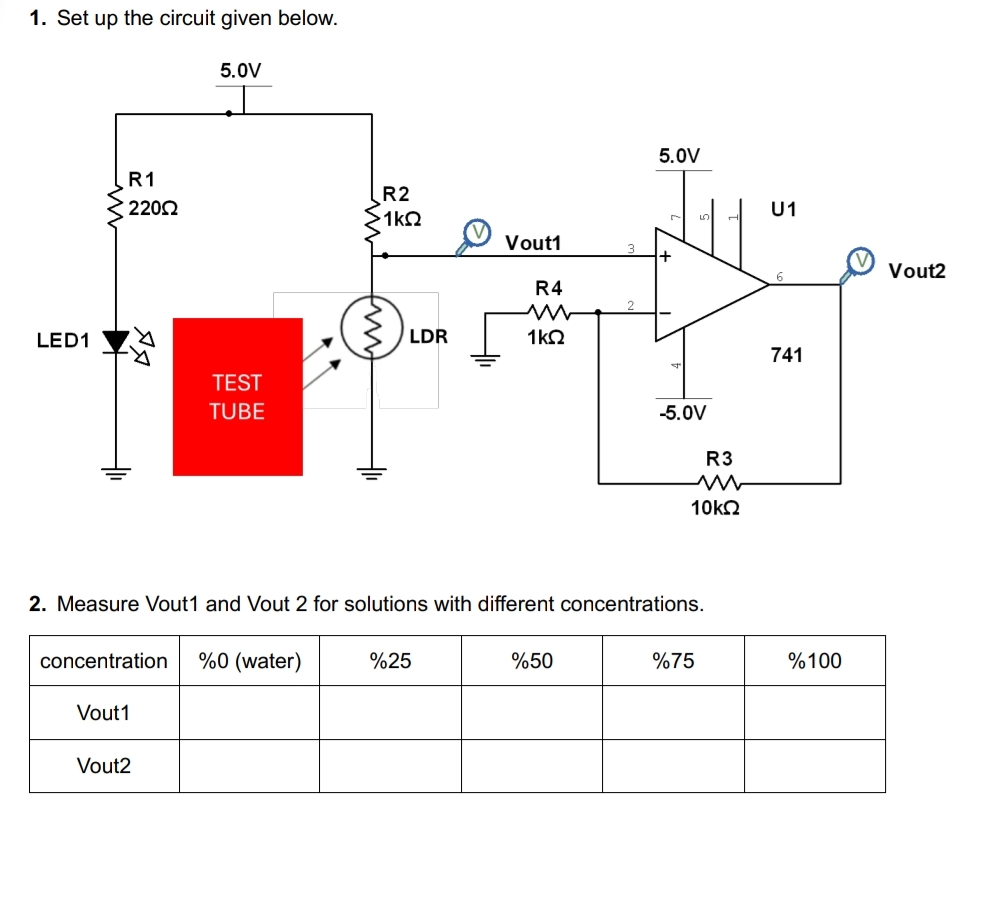 Set up the circuit given below. Measure Vout 1