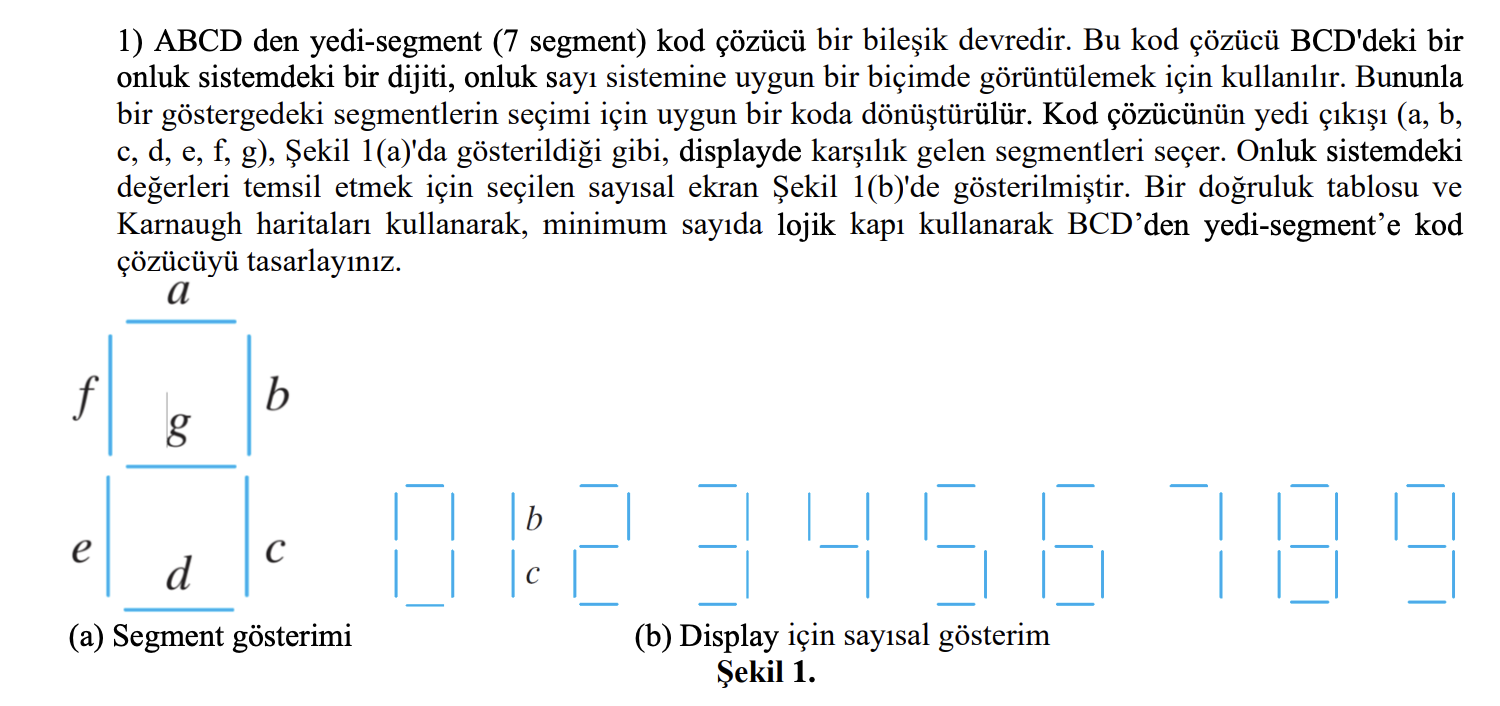 1 ) ABCD den yedi - segment ( 7 segment ) kod z c