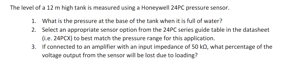 The level of a 1 2 m high tank is measured using