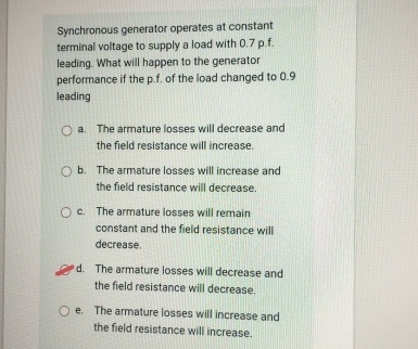 Synchronous generator operates at constant