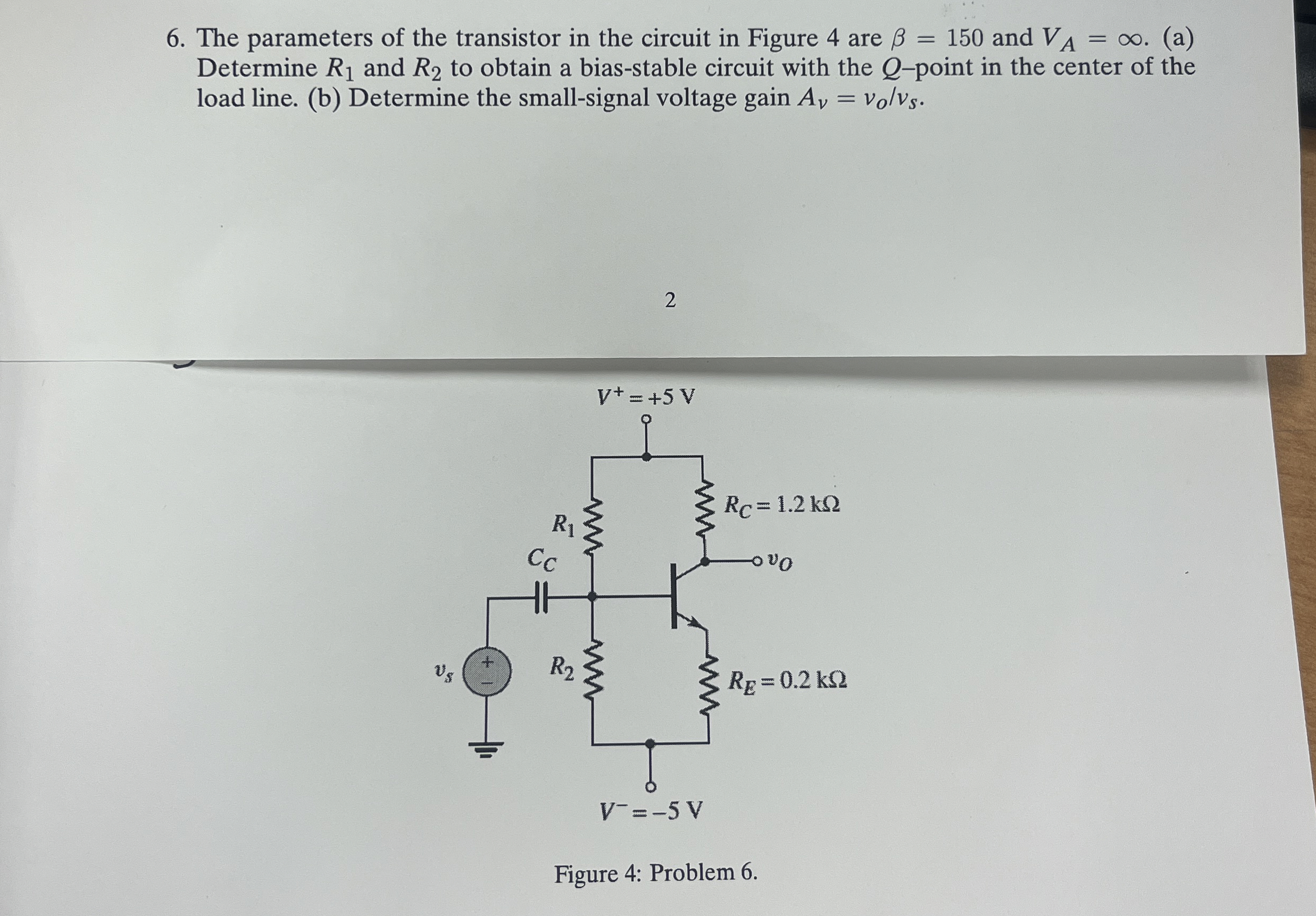 The parameters of the transistor in the circuit
