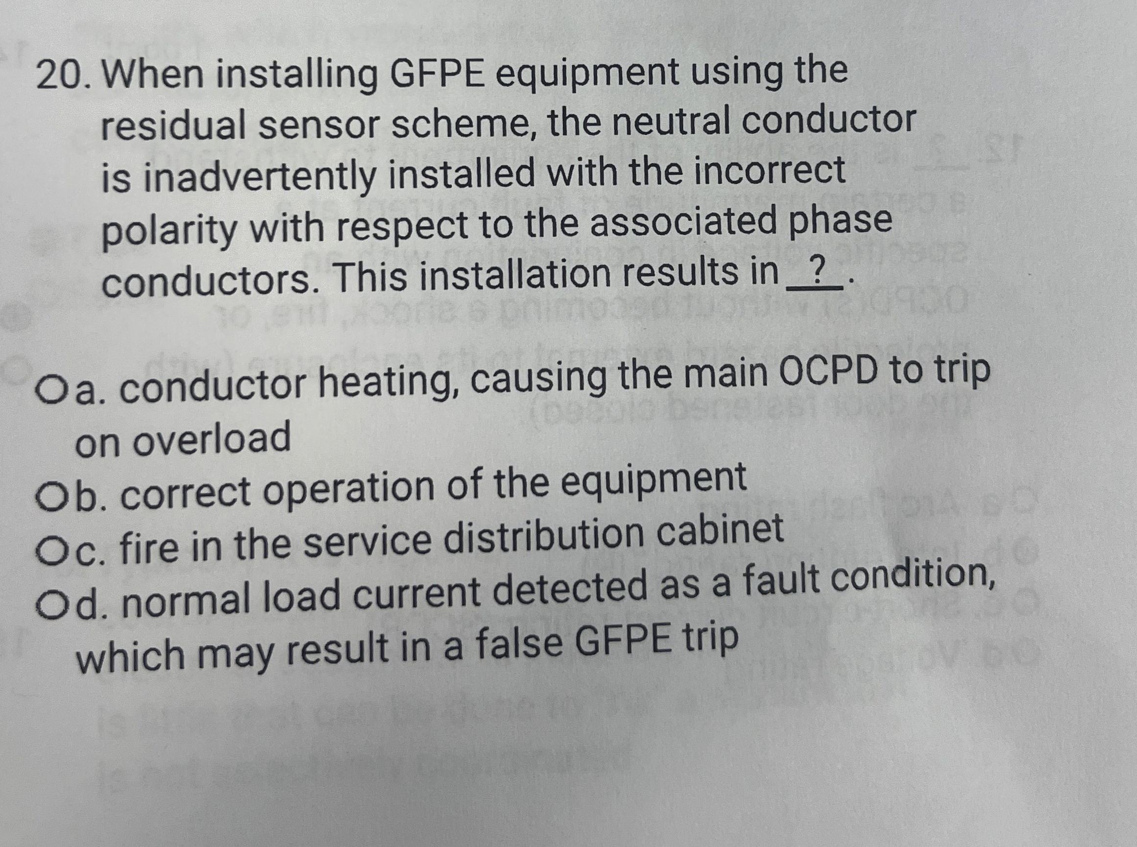 When installing GFPE equipment using the residual
