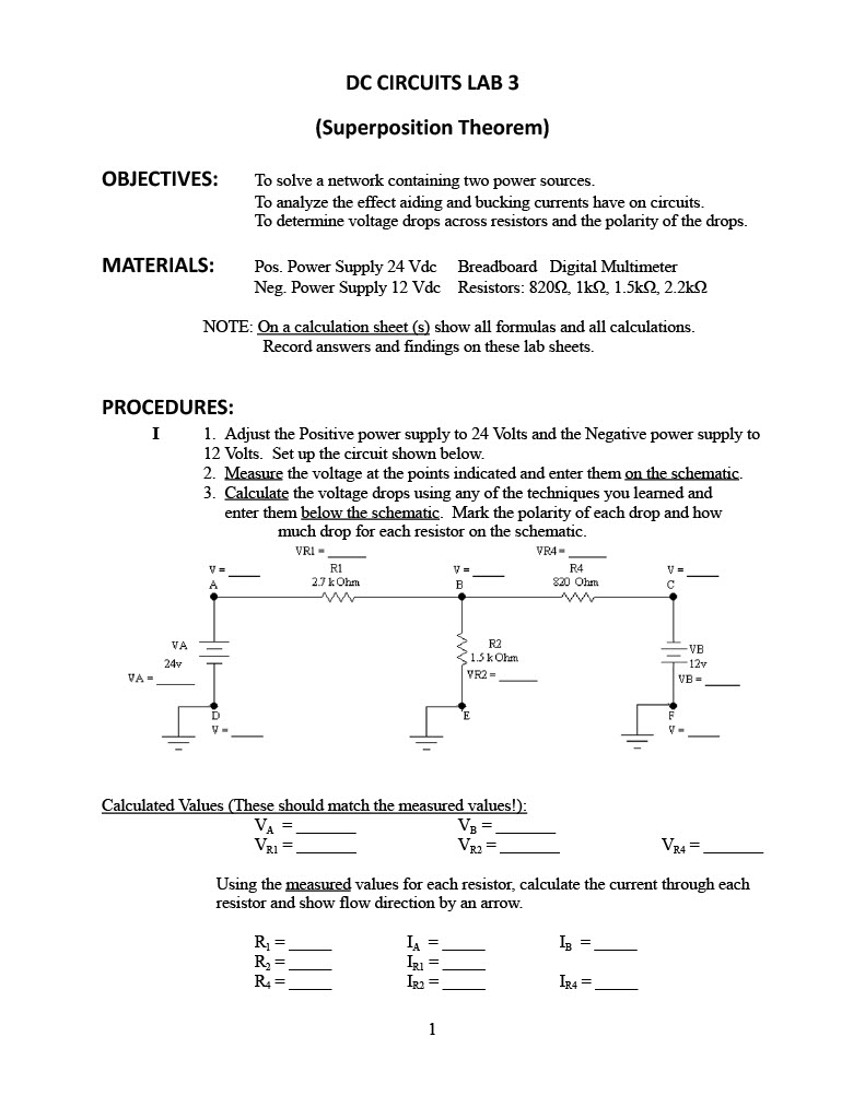 DC CIRCUITS LAB 3 ( Superposition Theorem )