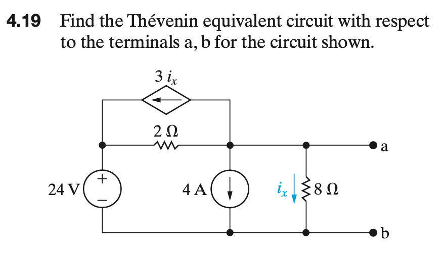 4 . 1 9 Find the Th venin equivalent circuit with