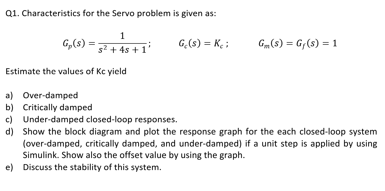 Q 1 . Characteristics for the Servo problem is