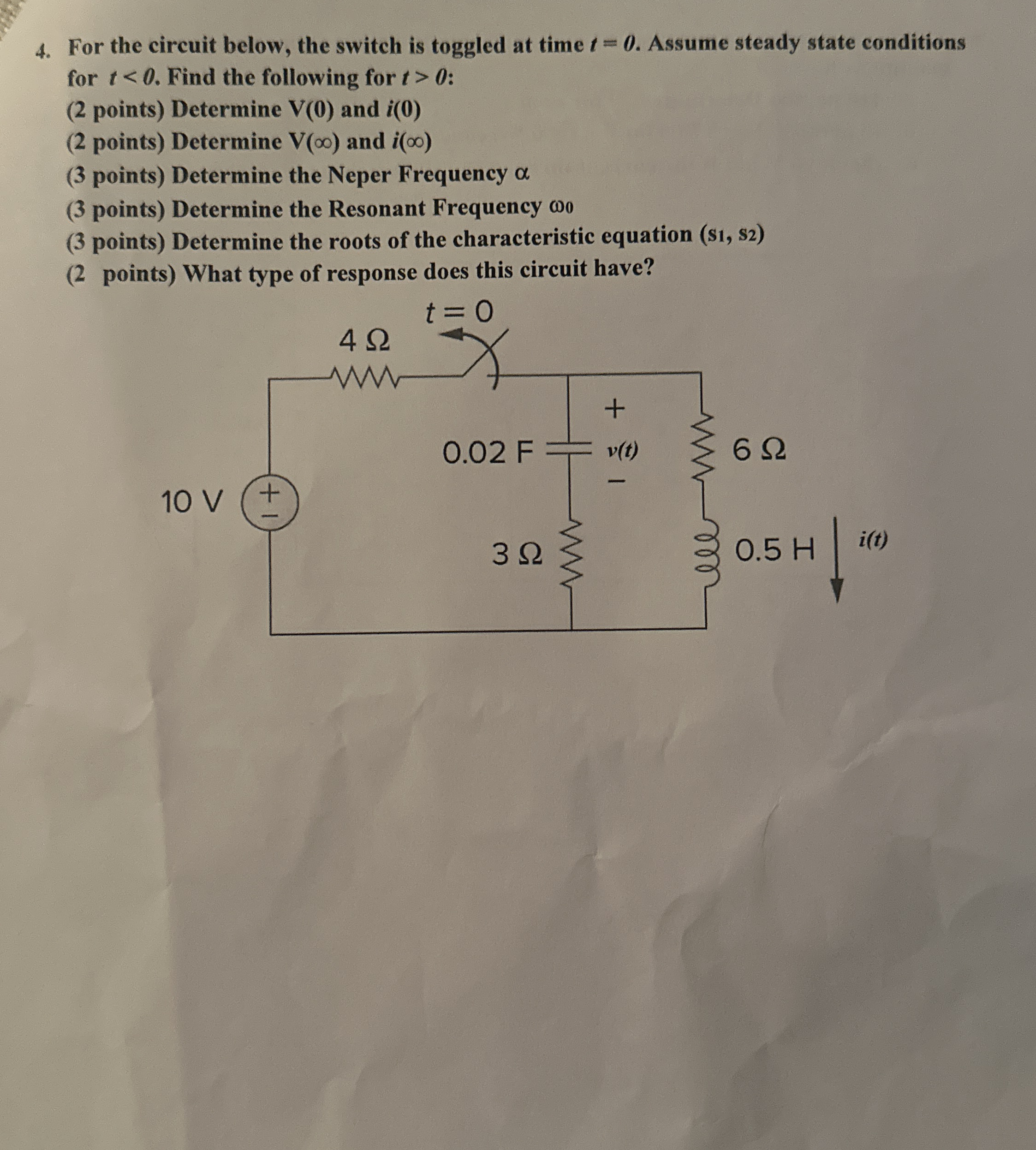 For the circuit below, the switch is toggled at