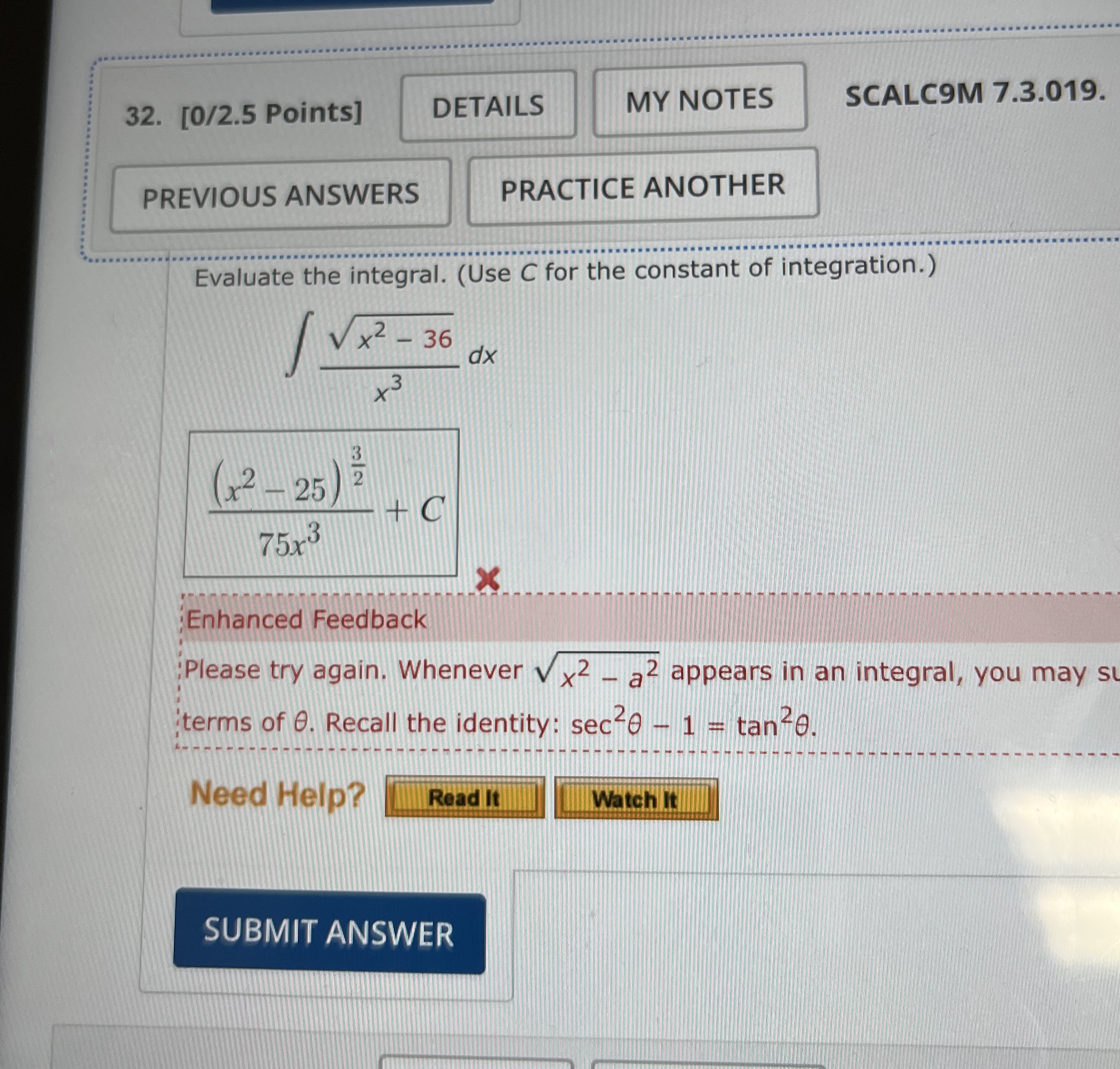 [ 0 / 2 . 5 Points ] SCALC 9 M 7 . 3 . 0 1 9 .