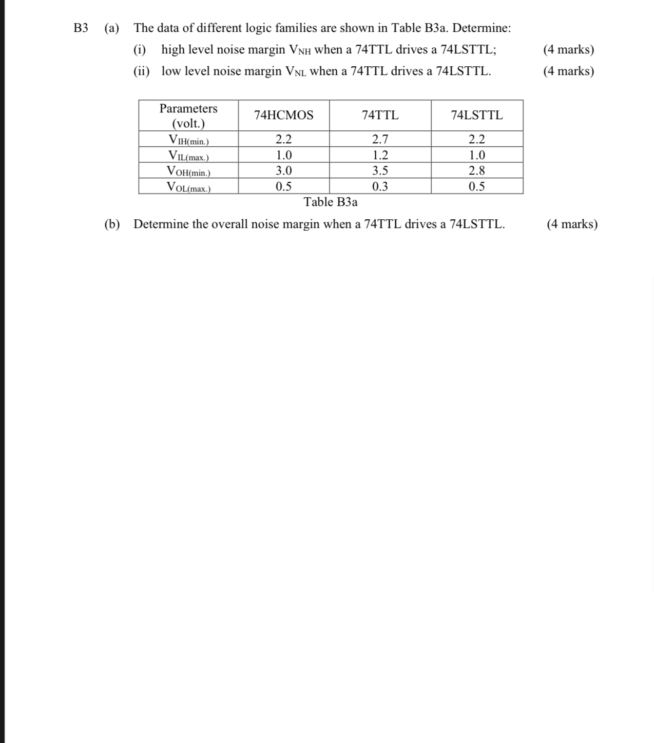 B 3 ( a ) The data of different logic families