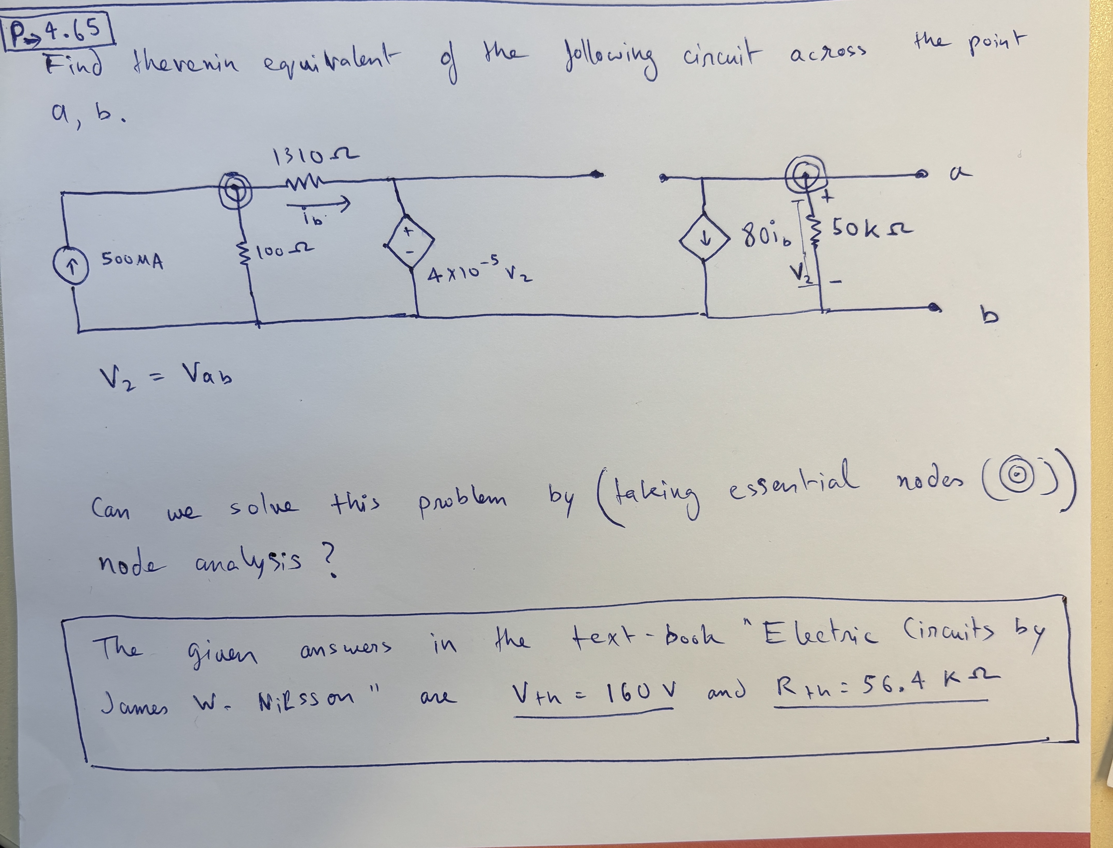 P 4 . 6 5 Find thevenin equivalent of the given