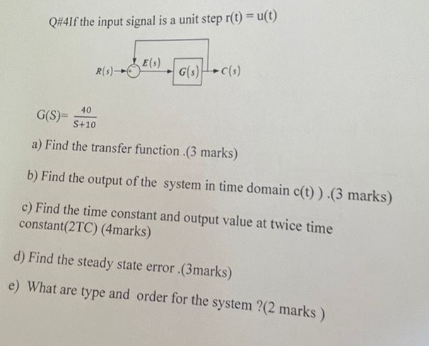 Q# 4 If the input signal is a unit step r ( t ) =