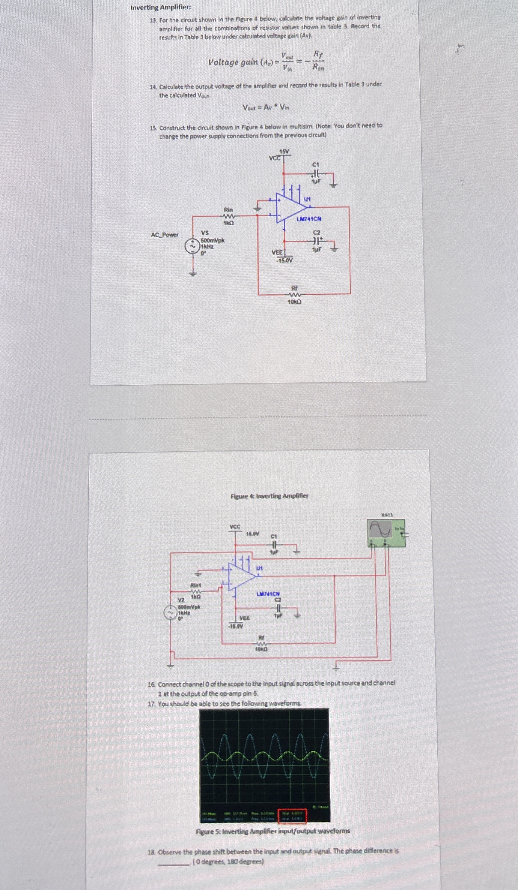 Inverting Amplifier: 1 3 . For the circuit shown