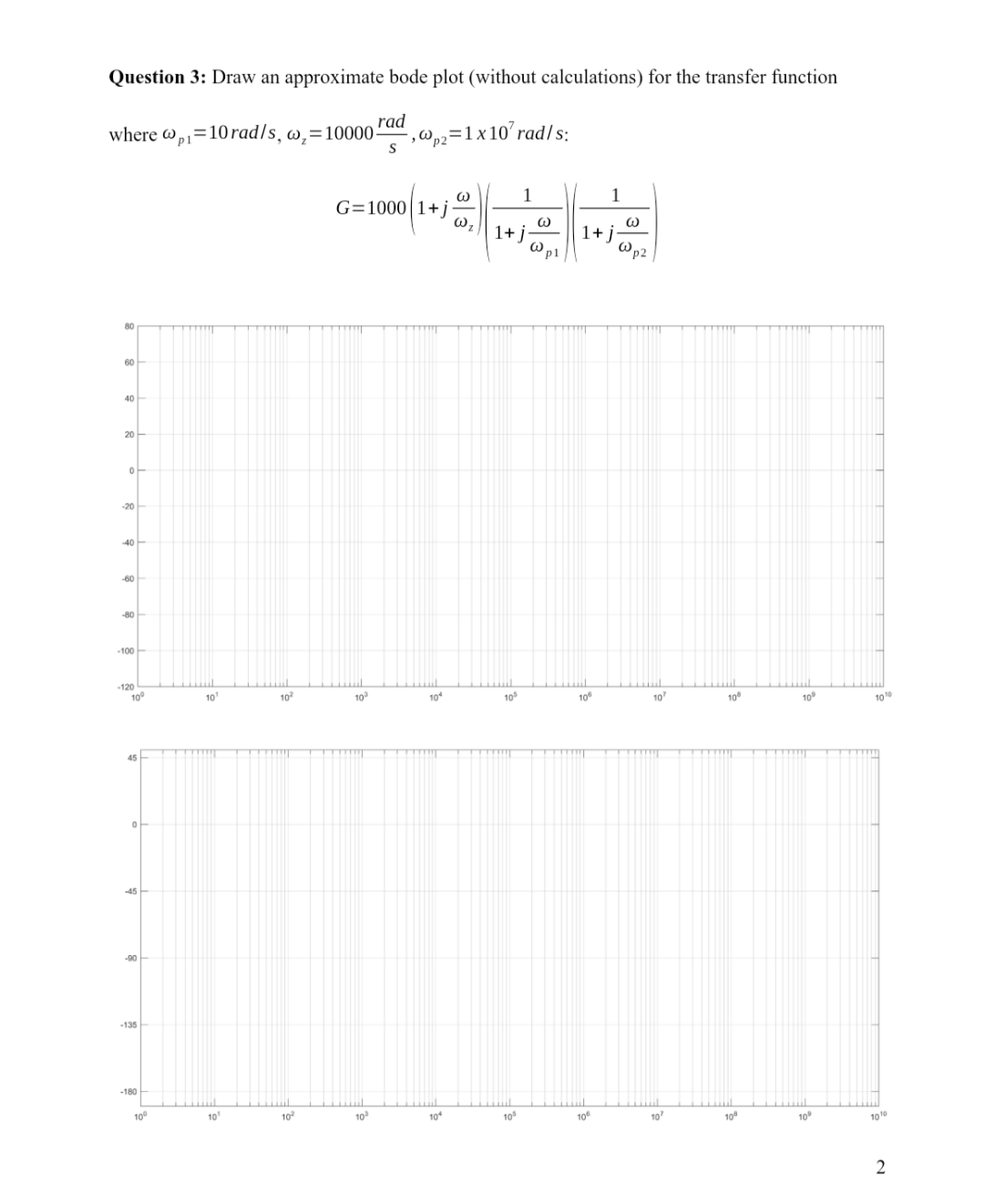 Question 3 : Draw an approximate bode plot (