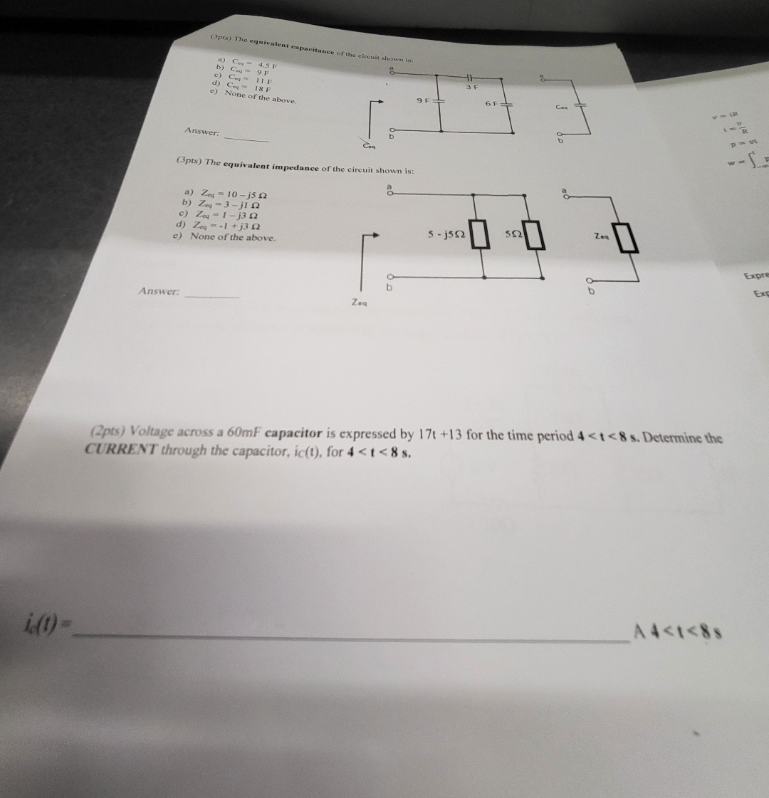 ( 3 prs ) The equivalent capacitance of the