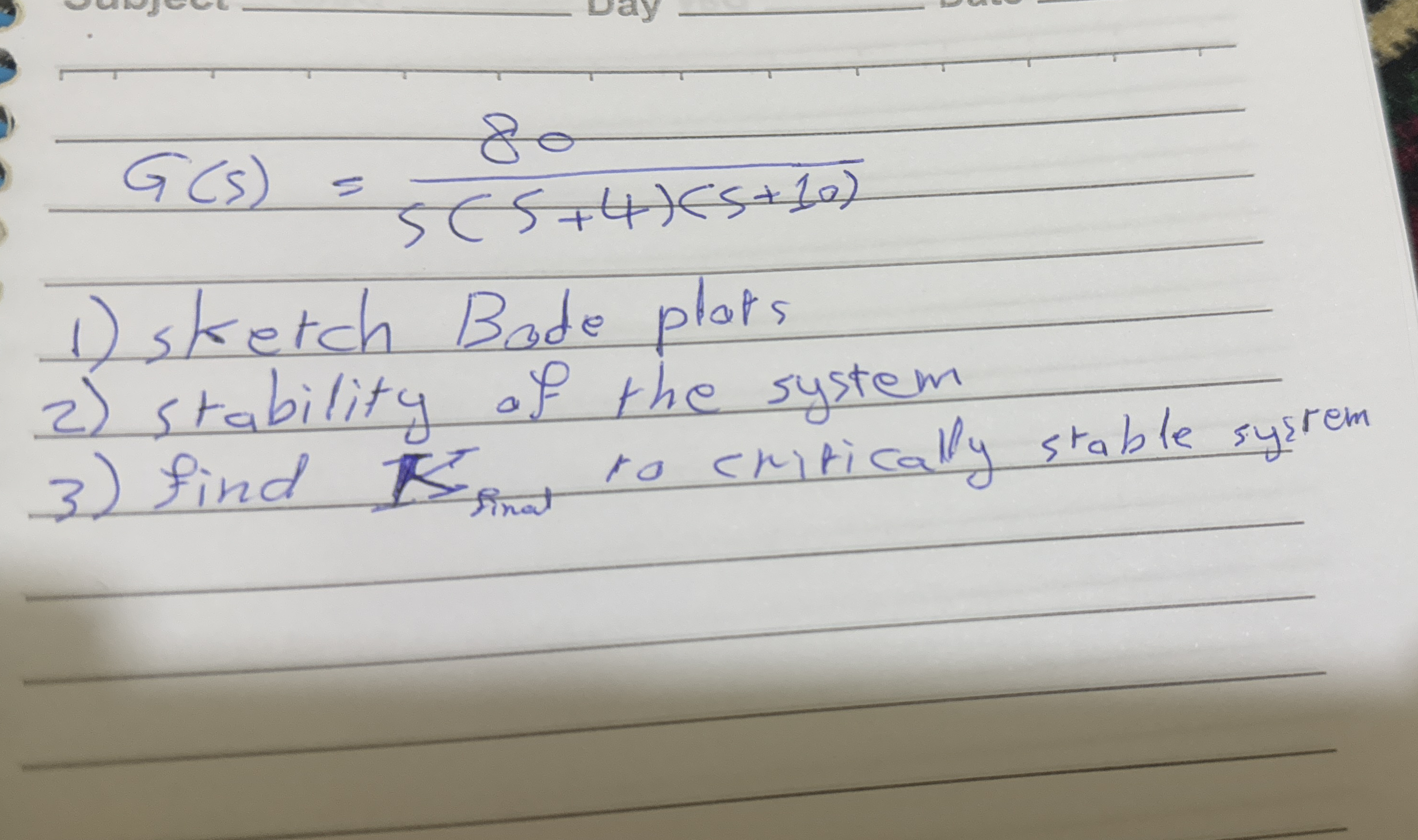 G ( s ) = 8 0 s ( s + 4 ) ( s + 1 0 ) sketch Bade