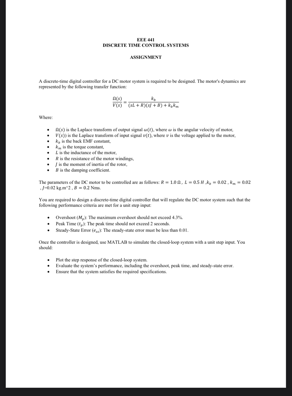 EEE 4 4 1 DISCRETE TIME CONTROL SYSTEMS