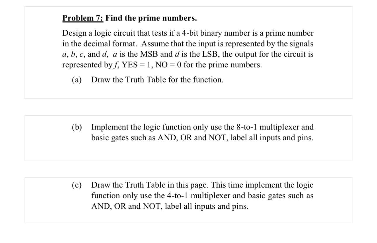 Problem 7 : Find the prime numbers. Design a