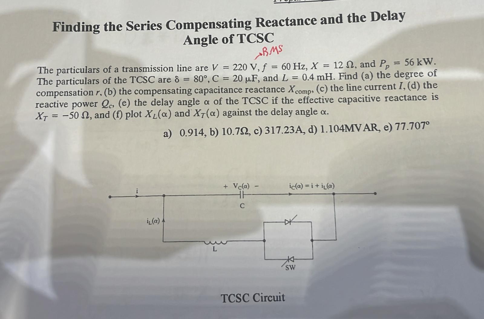 Finding the Series Compensating Reactance and the
