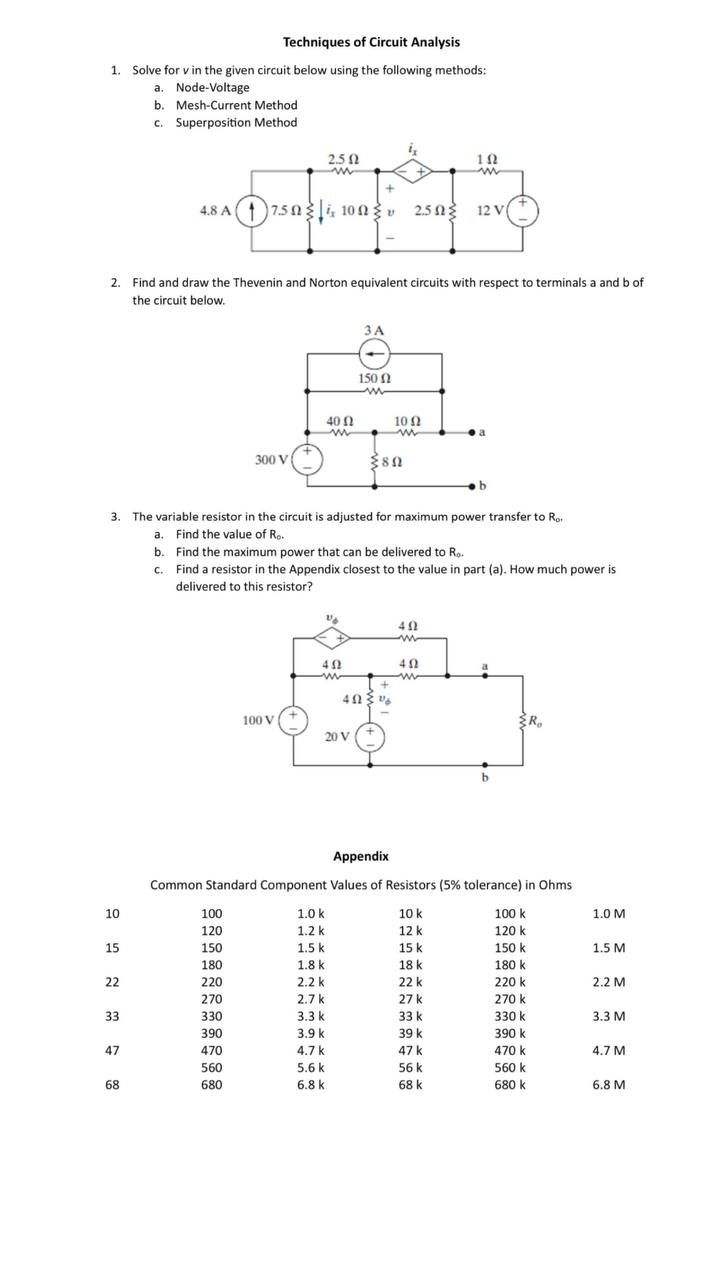 Techniques of Circuit Analysis Solve for v in the