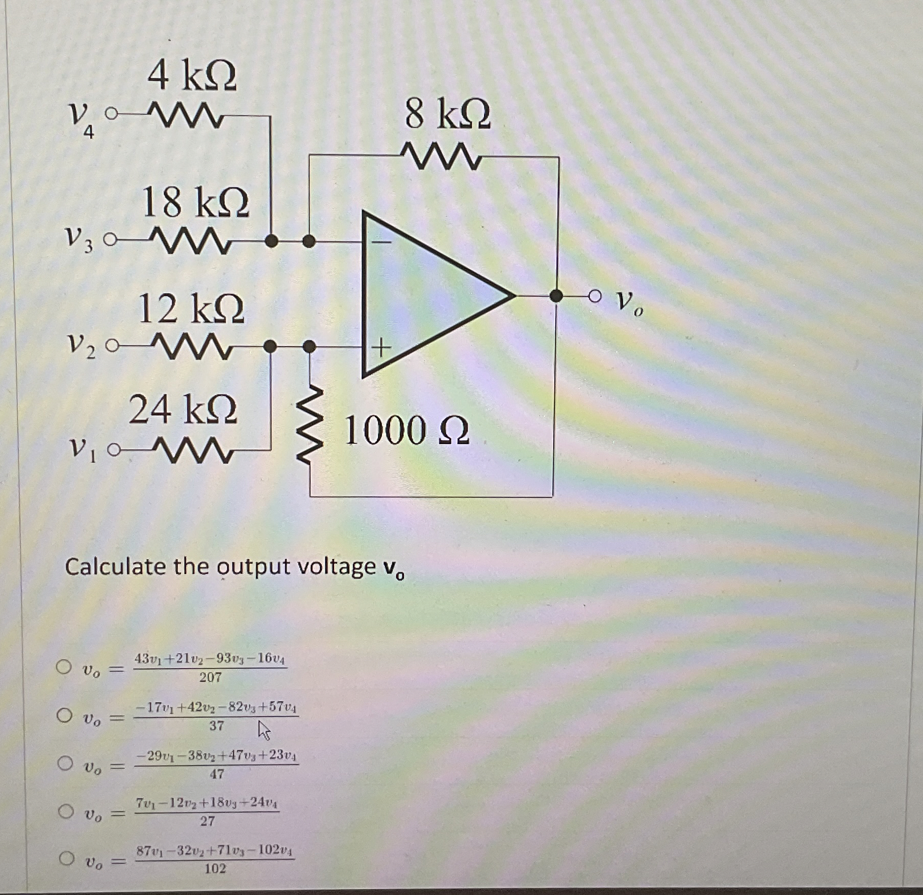 Calculate the output voltage v o v o v o = 4 3 v