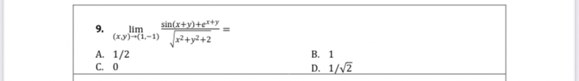 lim ( x , y ) ( 1 , - 1 ) s i n ( x + y ) + e x +