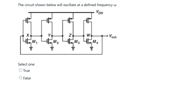 The circuit shown below will oscillate at a