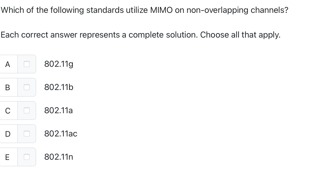 Which of the following standards utilize MIMO on