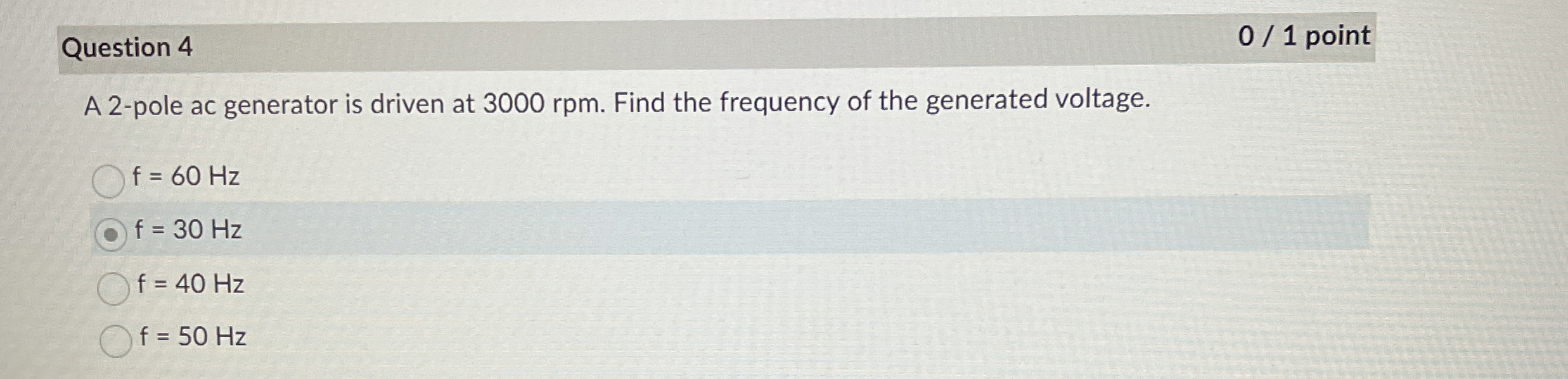 Question 4 0 1 point A 2 - pole ac generator is