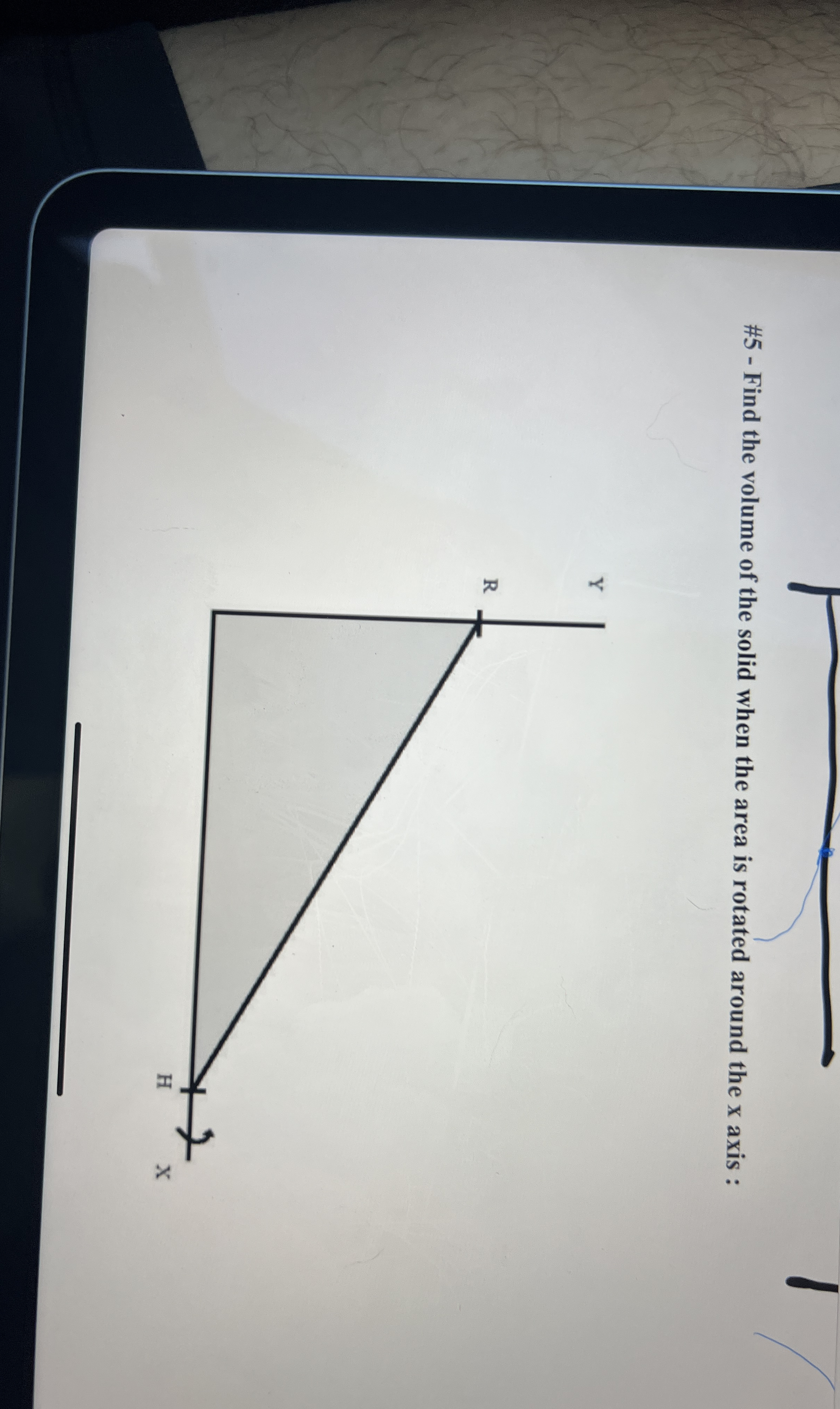# 5 - Find the volume of the solid when the area