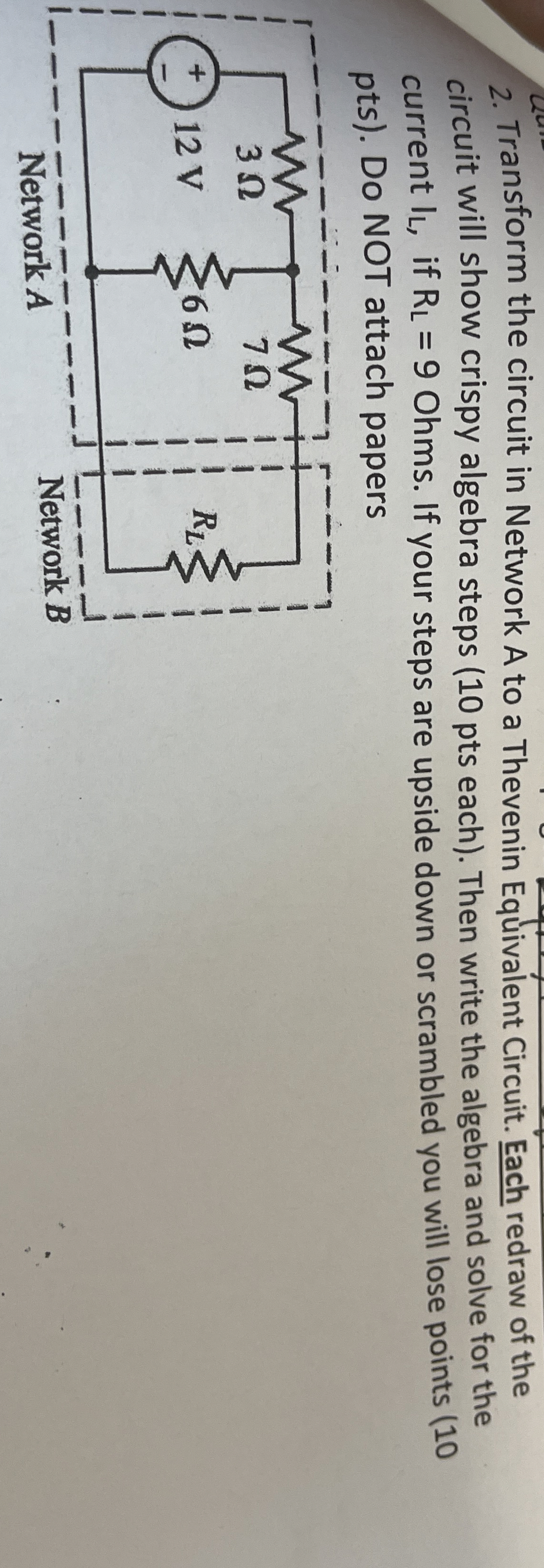 Transform the circuit in Network A to a Thevenin