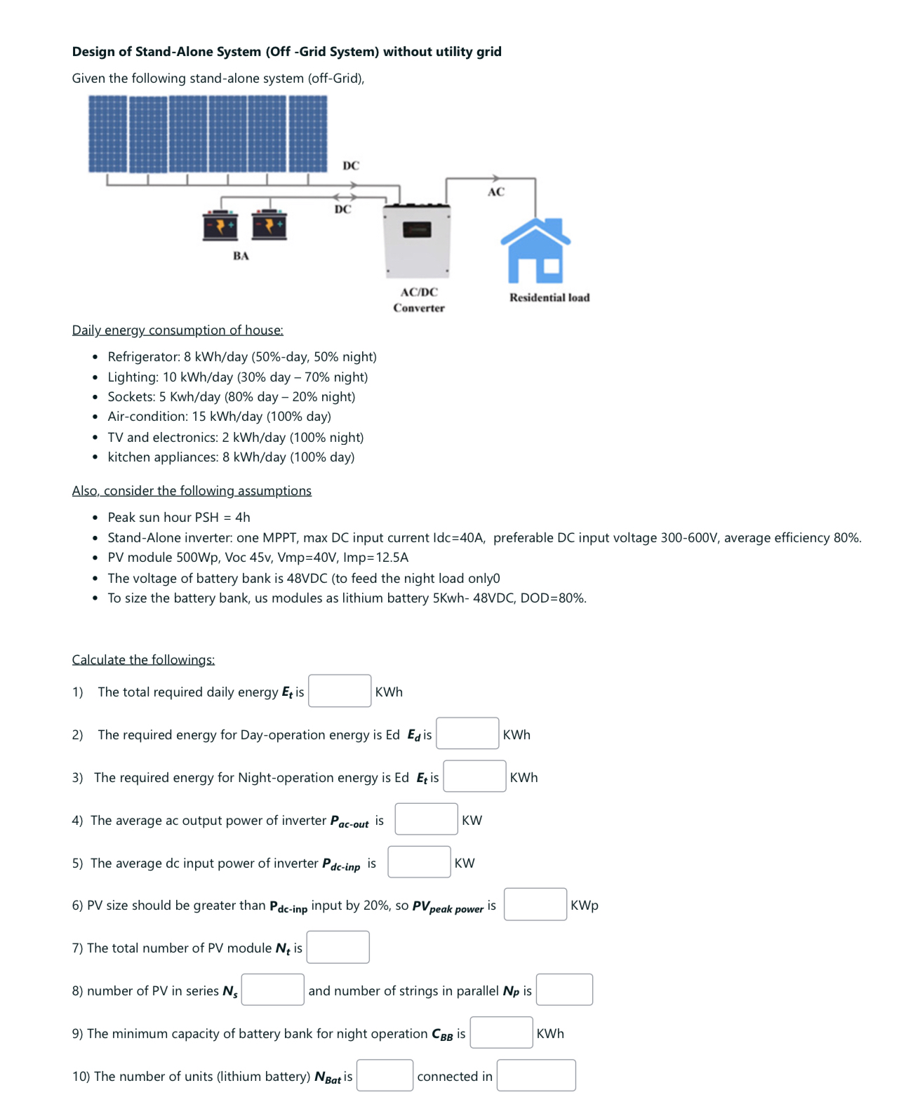 Design of Stand - Alone System ( Off - Grid