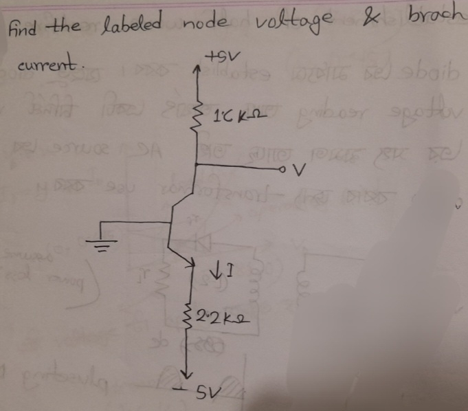 Find the labeled node voltage & brach current.